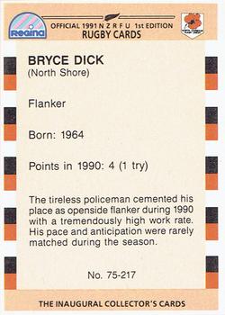 1991 Regina NZRFU 1st Edition #75 Bryce Dick Back